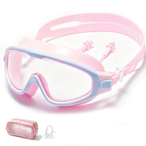 seasprint Swim Goggles for Kids 6-12, Wide View Anti-Fog UV Protection No Leaking,Boys Girls Youth Swimming Goggles(Pink)