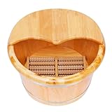 Foot Basin Wooden Foot Bath Bucket, Solid Cedar Wood Foot Tub with Massage Roller & Cover Plate, Good Heat Preservation, Thicken Feet Relax Pedicure Bowl Spa Barrel Kit for Washing Soak Massage Sauna