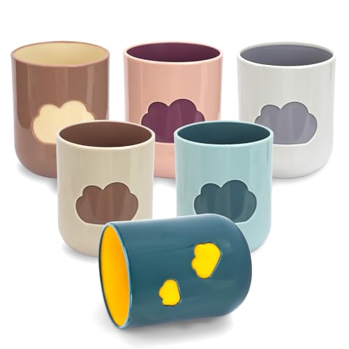 MAIJIAJU 6 Stück Zahnbürstenbecher, 400ml Wiederverwendbare Zahnputzbecher Trinkbecher Kunststoff, Wolken-Design Tragbarer Badezimmer Mundwasser Tasse Kinder Toothbrush Holder für Reise Camping