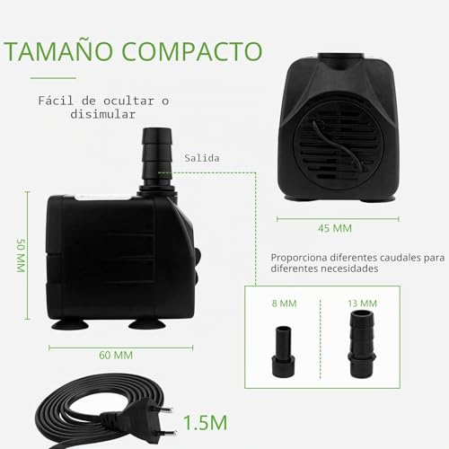 Miniatura 2 de Mini Bombas De Agua De Acuario, Ultra Silenciosa Con Alta Carrera, De Fuente Con Cable De Alimentación De 1,5 M, 2 Boquillas Para Acuarios, Fuentes, Estatuas, Hidropónicas 600l H, 10w