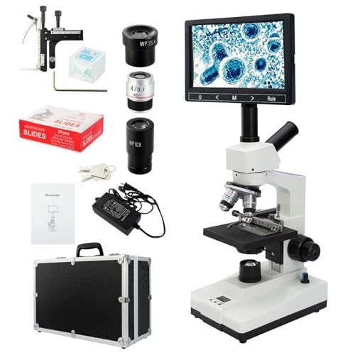 Image of Lab Compound Monocular Microscope for Adults with Constant Temperature, Microscope with Screen, 40x-2500x Magnification, 7 inch LCD Screen, Lab Constant Temperature Equipment, Aluminum Carry Box