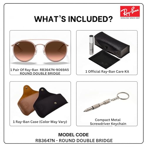 Image of Ray-Ban RB3647N ROUND DOUBLE BRIDGE Round Shaped Sunglasses for Men & Women with Official RAYBAN Eyewear Kit
