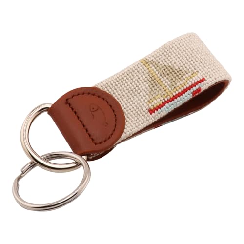 Huck Venture Leather Hand-Stitched Needlepoint Key Fob or Key Chain (Sailboat)