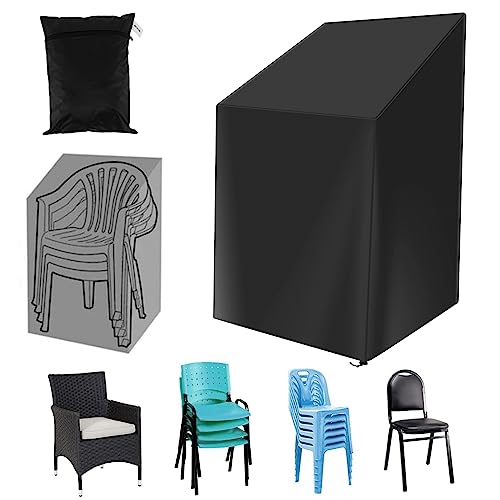 FUYGRCJ Stacking Chair Cover Waterproof 210D Oxford Cloth Garden Chair Cover Heavy Duty Stackable Outdoor Chair Covers Patio Chair Cover with Storage Bag for Outdoor Stacking Chairs