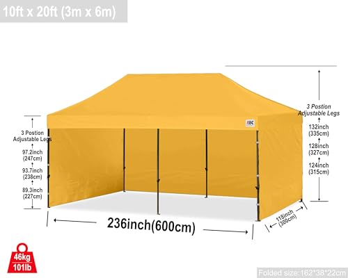 Image of ABCCANOPY Heavy Duty Easy Pop up Canopy Tent with Sidewalls 10x20, Gold