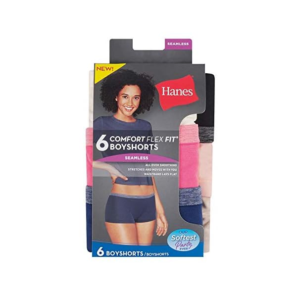 Hanes-Womens-Comfort-Flex-Fit-Seamless-Boyshort-Underwear-6-Pack Hanes Women's Boyshorts Panties Pack, Seamless Underwear for Women, Comfort Flex Fit, Multipack