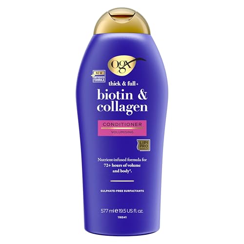 OGX Biotin and Collagen Volumising Hair Conditioner, Thick and Full, with Vitamin B7 Biotin, and Collagen, for Thin Hair, Sulfate Free Surfactants, 577ml