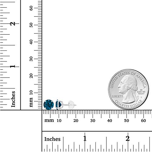 Genuine 14K Solid White Gold 6Mm Round Natural London Blue Topaz December Birthstone Stud Earrings #TOP3
