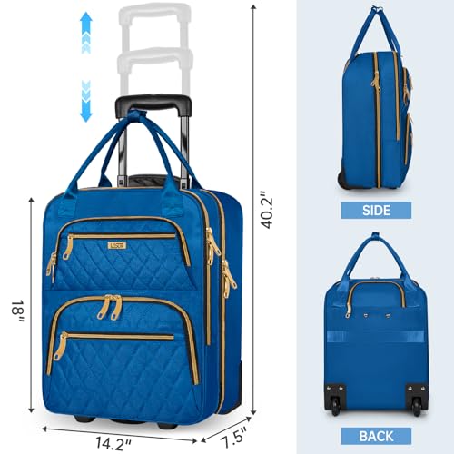 Image of Underseat Carry On Luggage with Wheels, Stylish Lightweight Under Seat Luggage, Personal Item Suitcase with telescoping handles for Men Women, Pilots and Crew, Blue