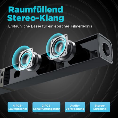 HoYLluDLL 2.0-Kanal Soundbar für TV Geräte, 32 Zoll Teilbare 2-in-1 Soundbar für TV Soundbar Bluetooth mit 3 EQ-Modi und 3D Surround Sound, TV Lautsprecher Soundbars mit ARC/Optisch/Aux, 1pcs
