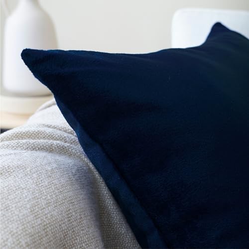 Image of Encasa XO Velvet Throw Pillow Covers 16x16 in (40x40 cm) - Navy Blue - No Inserts, Pack of 2 Cases | Solid Plain Dyed Soft & Smooth, Square Decorative Cushion Covers for Living & Bedroom