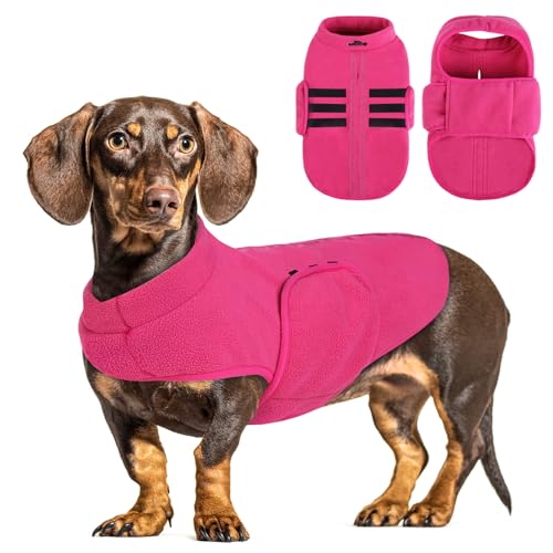 PUZAUKAL Hundepullover Fleece Weste Hundemäntel Winter Warmer Hundeweste für Kleine Hunde Weicher Fleece Hundejacke mit Geschirr Pullover für Mittel Großen Hund Katze-Rosa(M)
