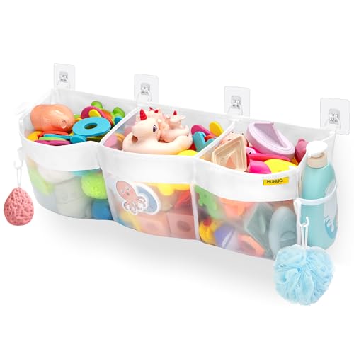 Image of Bath Toy Organizer 3 Compartment Bath Toy Storage Bag Shower Caddy Quick Access Bathtub Toys Holder Baby Shower Games Tub Quick Dry Baby Bathroom Toys Storage Accessory White