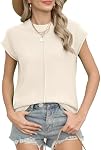 Oyamiki Coupe libre femmes Été Col d'équipage Casquette Manches Hauts Chandail de pull mignon Vest Élégant Causal Knit Top