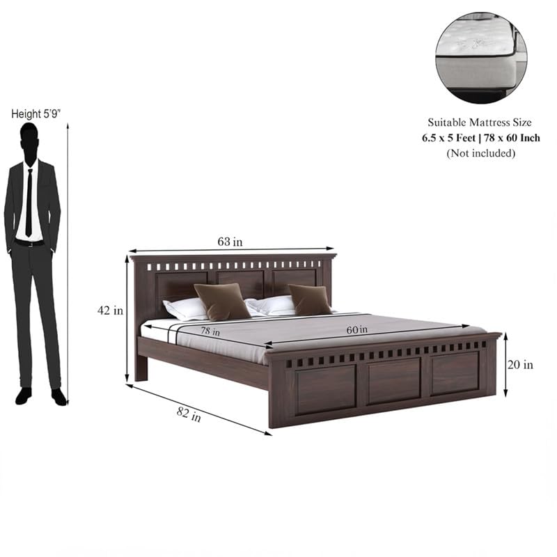 Image of Amazon Brand - Solimo Solid Sheesham Wood Kuber Queen Size Bed Without Storage + 2 Bedside | Wooden Queen Size Cot Bed | Double Bed with 2 Bedside Furniture for Bedroom (Walnut Finish)