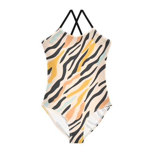 KLL Tigers Stripes Pattern Girls' 1-Piece Swimsuits Summer Swimming Suits Adjustable Strap Quick Dry