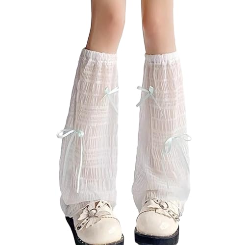 Image of SOLILOQUY Women Y2K Ruffle Lace Leg Warmer Kawaii Lolita Long Thigh High Socks Harajuku JK Tiered Sheer Tulle Boot Cuff Cover