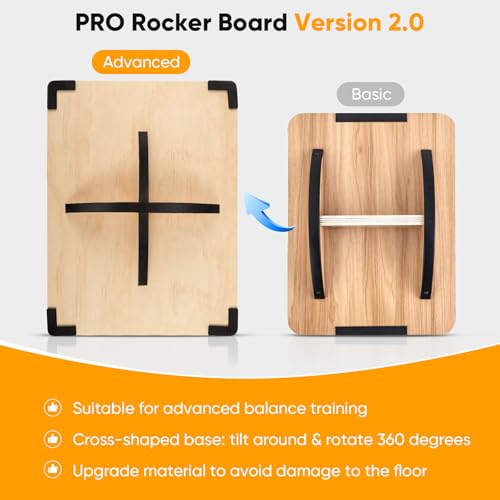 Balance Board aus Holz, 360° Balancebrett, 150kg belastbar, Stabil und Stark Professional Wobble Board, Rutschfestes Wackelbrett für Erwachsene, Übung Körper Gleichgewicht strecken Beinmuskeln