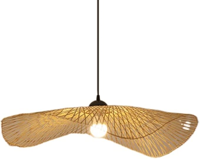 CSSYKV Kroonluchter Kunst Modellering Lamp Creatief bamboe weven hanglamp Chinese stijl retro bamboe rieten kroonluchter Hanglamp in rotanmand met landschap Natuurlijke rustieke plafondverlichtingsarmatuur