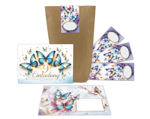 Cartes invitation 9 ans fille papillon kit tout-en-un pour éviter les oublis d'organisation