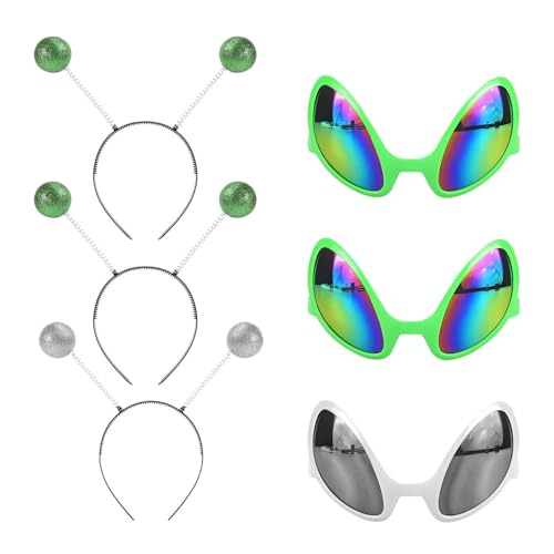 6 Stück Alien Kostüm Zubehör Alien Brillen Haarreifen Set Damen Herren
