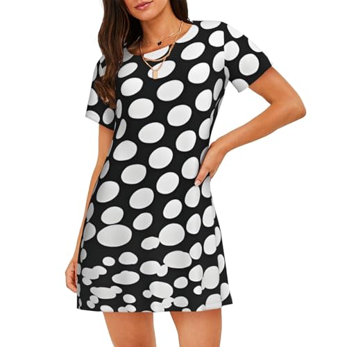 Robe de nuit légère pour femme avec manches courtes respirante à motif pois
