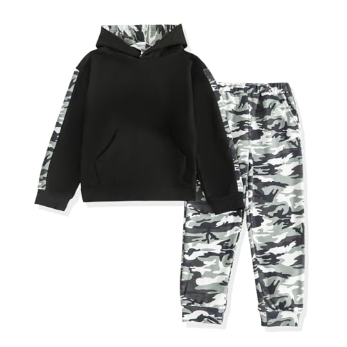 Image of KIDLAGA Toddler Boy Clothes Long Sleeve Hoodie Sweatsuits Tops and Pants Boys Fall Winter Color Block Outfits Set 5-12 Years
