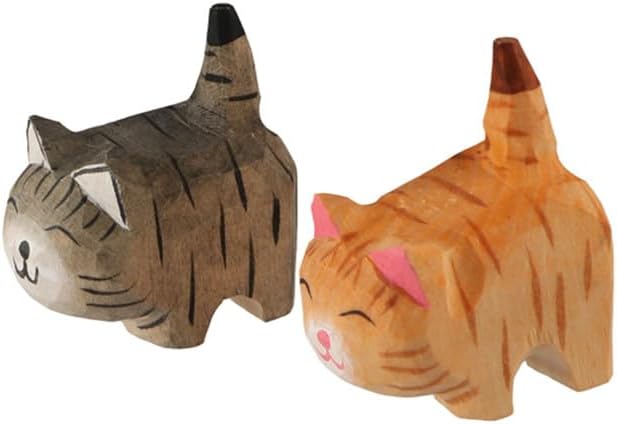 Kopida Small Wooden Cat Figurines, 1.77 Inch Handmade Carved Wood Orange/Grey Cat Unique Lovely Art Carving Work for Home Decoration Collectible image 5