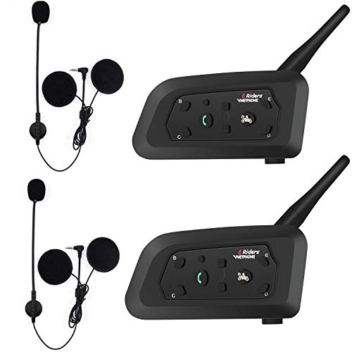 Casque de moto OKEU V6 Intercom 1200 m Full Duplex sans fil Bluetooth Intercom Intercom étanche et coupe-vent Casque pour cycliste / ski / randonnée / Concert / Gym