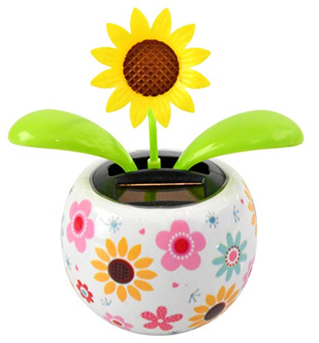 Home-X Sunflower Solar Dancer Figure, Solar-Powered Dancing Office Desk Decor, Windowsill or Car Dashboard Decoration