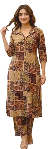 Image of Women's Cotton Blend A-line Printed Kurta with Palazzo Set | Officewear Kurta Set for Women