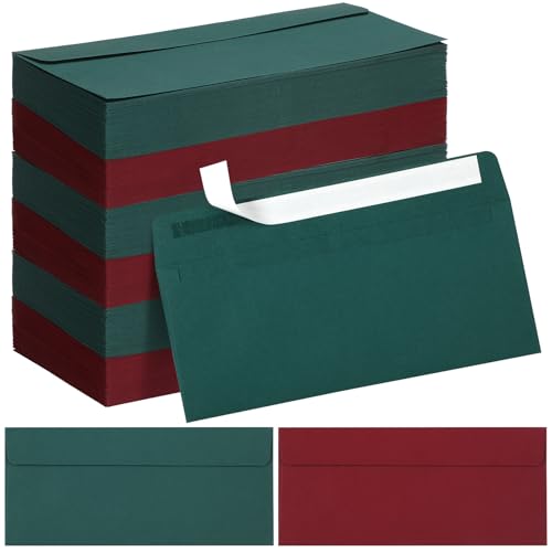 Image of Outus 500 Pcs #10 Colored Envelopes Business Adhesive,Dark Red and Green
