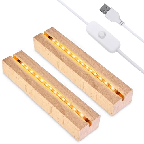LED Luci Display Base 2PCS Base per Display con Luci a LED Base Legno Led con USB Base Espositiva con Luci LED Base LED Rettangolare Base Legno per Lampada LED per 5MM Piastra Acrilica 20cm (Caldo)
