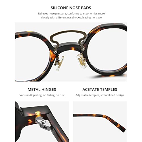 Hepidem Acetate Glasses Frame Men,Round Optical Eyeglasses Women Vintage Retro Eyewear 9153 (9153 Leopard) #TOP1