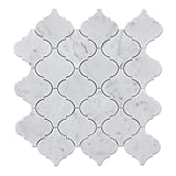 Adolif Carrara White Marble Mosaic Tile, 3 Inch Arabesque Lantern Marble Backsplash Tiles for Kitchen Bathroom Shower Wall Floor, Polished, 5 Sheet