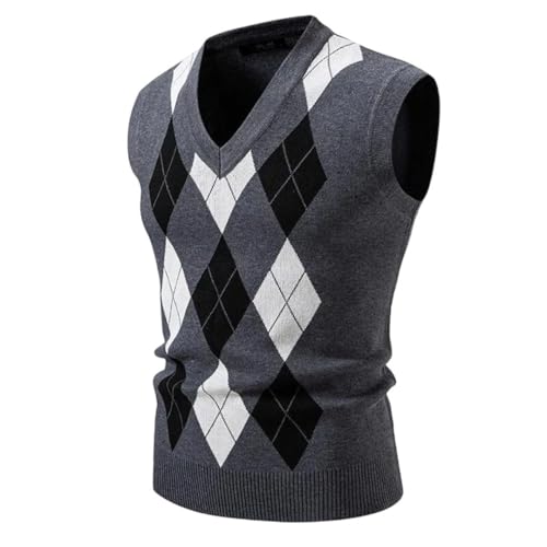 Men's Argyle Vest V Neck Sleeveless Casual Slim Fit Pullover Knitted Sweater Tank Tops