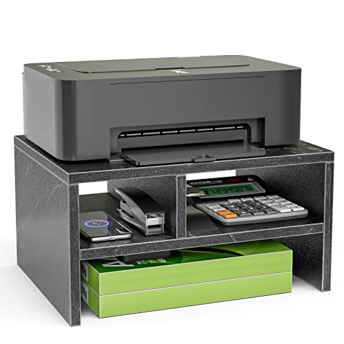 Printer Stand For Desktop, Wooden Printer Stand Shelf With Storage, Printer Shelf For Desk, Printer Holder For Home Office, Faux Black Marble, 15.7”L X 11.8”W X 8.2”H #TOP3