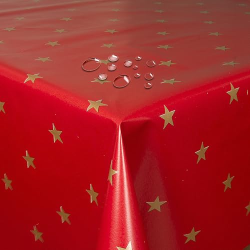 Wachstuch Wachstischdecke Weihnachtstischdecke Sterne Gold Sterne Rot...