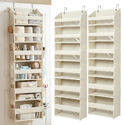 Image of HOMELUX THEORY UPGRADED 6 Tiers Over The Door Organizer Hanging - 100D EXTRA THICK & 50lbs HUGE CAPACITY, 12 Side Mesh Pockets Over The Door Shoe Organizer, Hanging Closet Organizer (Ivory, 2pc)