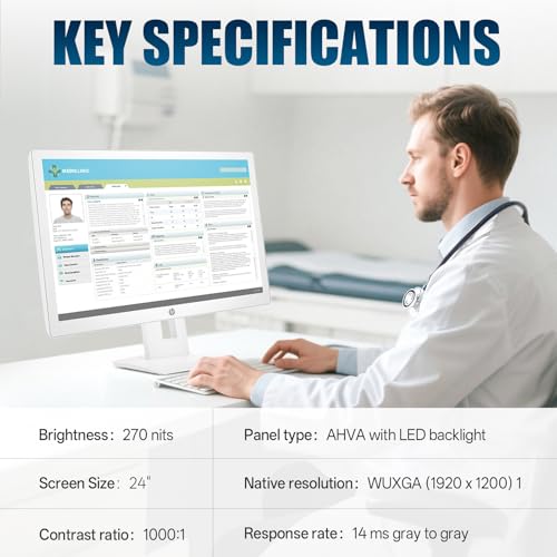 Image of HP Healthcare Edition HC241P 24 inch Clinical Review Monitor Without Stand, DICOM Calibration for Clinical Review and Accurate Diagnosis Display，HDMI /DP /VGA /USB 2.0 Type-B to Type-A Cables