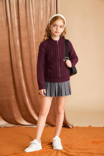 Image of GRACE KARIN Girls Knit Cardigan Sweater Zip Long Sleeve Kids School Uniform Fall Jacket Size 6-14