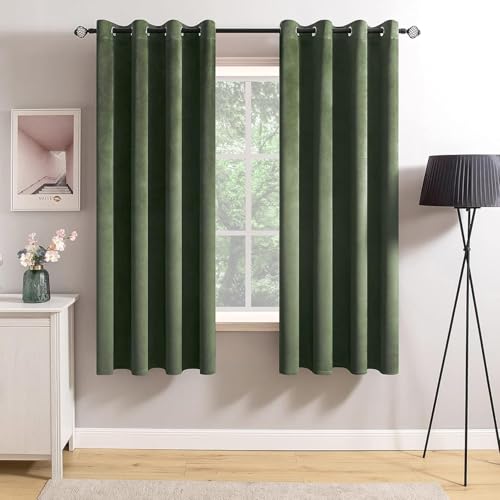 MIULEE Olive Green Velvet Curtains for Bedroom 2 Panel Set 54 Inch Drop Curtains, Soft Elegent Home Decor Velvet Curtain Living Room, Sun Blocking Room Darkening Thermal Eyelet Curtain 46x54 Inch - Cosy Home Interiors MIULEE Olive Green Velvet Curtains for Bedroom 2 Panel Set 54 Inch Drop Curtains, Soft Elegent Home Decor Velvet Curtain Living Room, Sun Blocking Room Darkening Thermal Eyelet Curtain 46x54 Inch