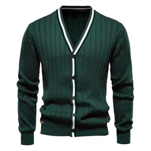Men Cotton Cardigan V-Neck Button-Up Knit Sweater Youth Style Casual Everyday Wear