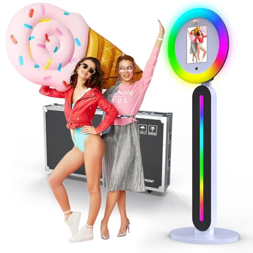 Portable Photo Booth,Photo Booth Stand with Light Ring Software APP Remote Control Music Sync Photobooth Machine Compatible 10.2in 10.9in 11in 12.9in Tablet Selfie Photo Booth with Flight Case
