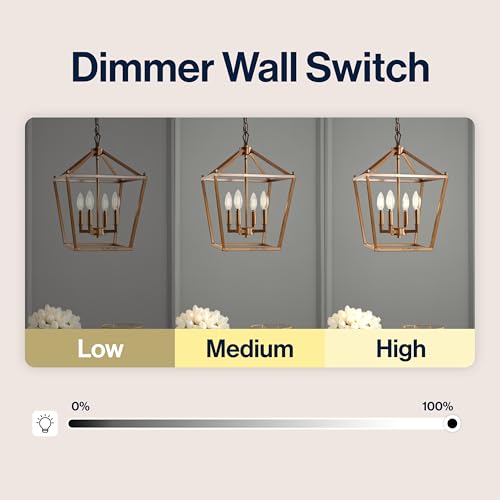 Image of JONATHAN Y Pagoda 4-Light Pendant 12 inch Cage, Antique Gold | Traditional Metal Farmhouse Hanging Lantern Ceiling Fixture, Adjustable Chain Link, For Kitchen Island, LED Bulb Included