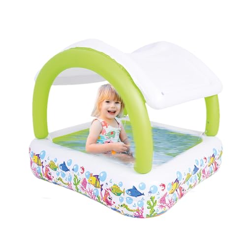 Piscina cuadrada para niños, espaciosa, fácil de instalar, para patio trasero, toldo para niños