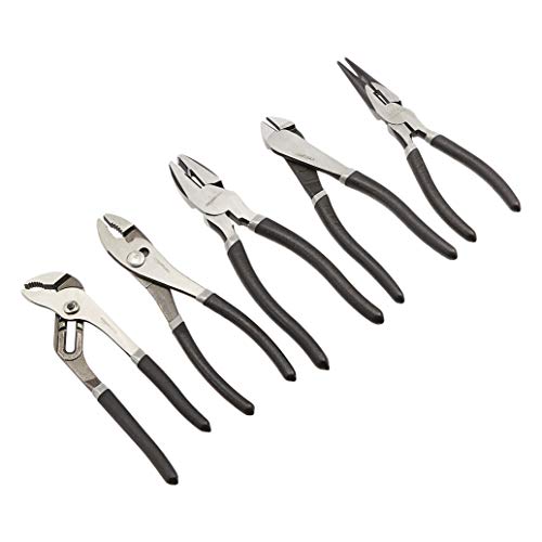 Amazon Basics Pliers Set with Durable Nylon Case - 5-Piece (8-Inch Diagonal, 8-Inch Combination, 8-Inch Long Nose, 8-Inch Groove Joint, 8-Inch Slip-Joint)