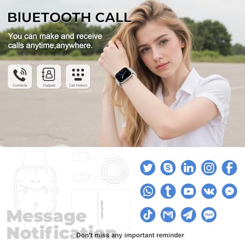 Image of Smart Watch for Men Women, 1.83 inch HD Touchscreen Fitness Watch with Bluetooth Call&Message Notifications, 110+Sport Modes, 24 /7 Heart Rate /Sleep Monitor, IP68 Waterproof Fitness Tracker, Hot Silver