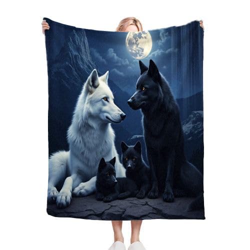 Couverture polaire loup 220x240 cm pour grand lit king size doux