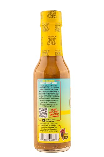 Hot Ones Los Calientes Verde Hot Sauce Made With Natural Ingredients & Fiery Flavors From Green Serrano Peppers, Orange Habanero & Apricot, 5 fl oz Bottles (1-Pack)